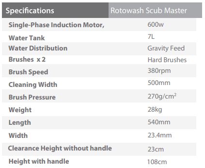 rotowash-scrub-master-specifications